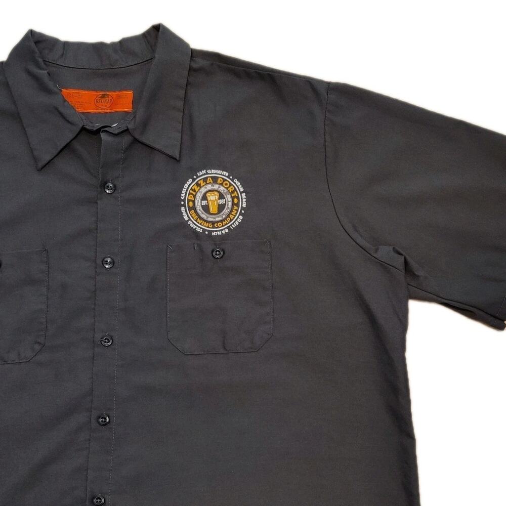 Red Kap Pizza Port Mechanics Shirt Mens 3XL Gray Embroidery Brewery Workwear